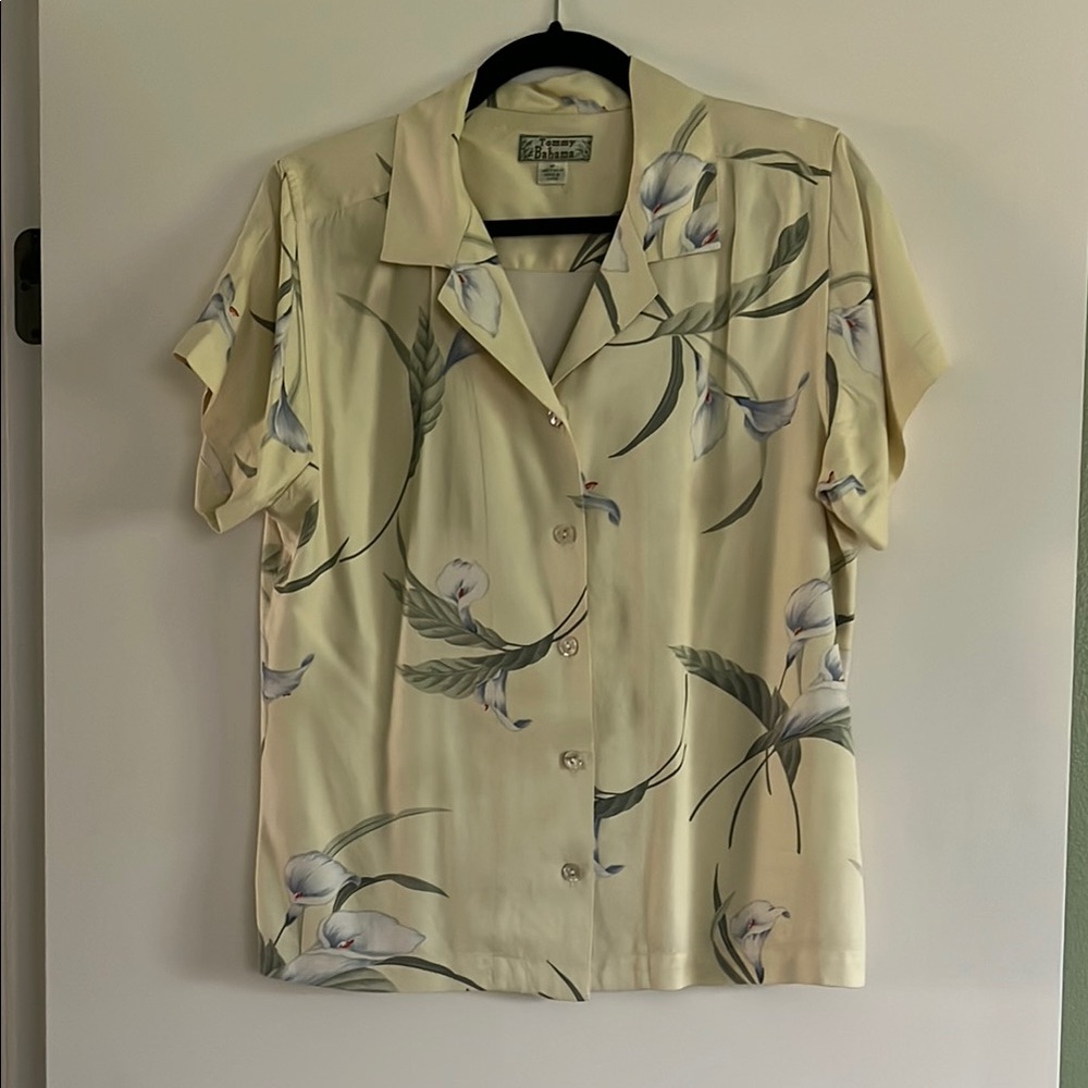 Tommy Bahama Cream Floral Short Sleeve Blouse & Skirt